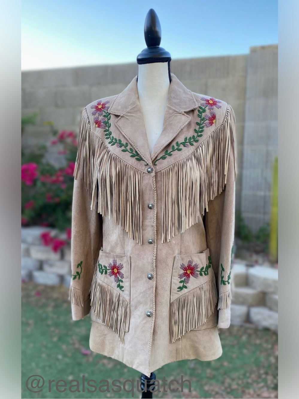Vintage Suede Fringe Western Jacket with Beaded Floral Embroidery
